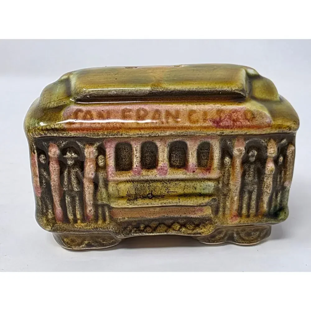Vintage San Francisco Cable Car Shakers & Toothpick Holder Japan Set